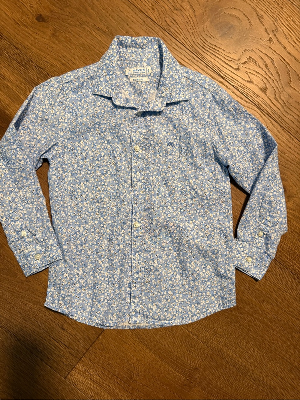 Mayoral Blue Micro Floral Button-Down Shirt